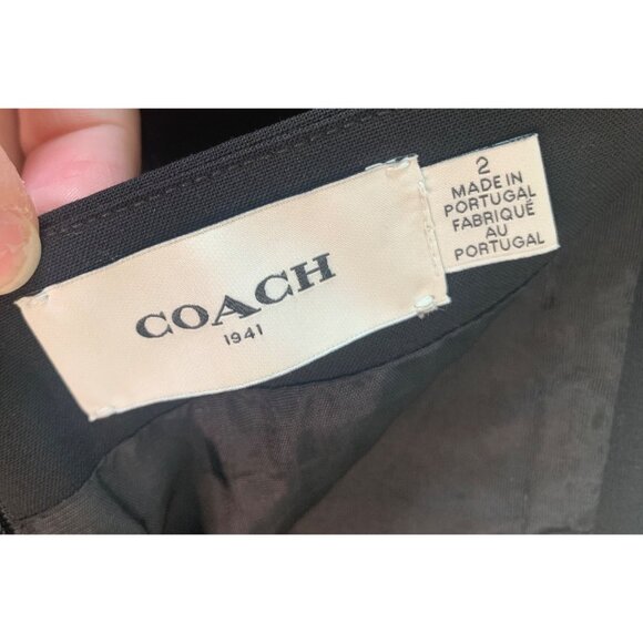 COACH Solid Black Wool Inverted Pleat Mini-Length Women's Career Skirt Size 2 - Picture 5 of 9